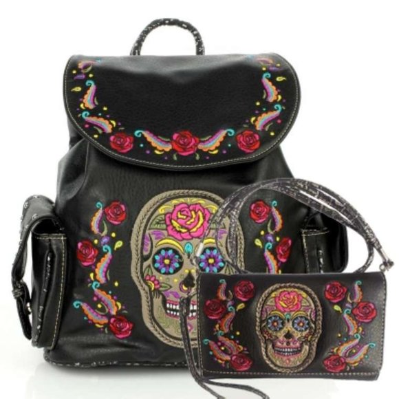 Handbags - Sugar Skull Day of the Dead Daypack Concealed Carry Backpack Fashion Wom…